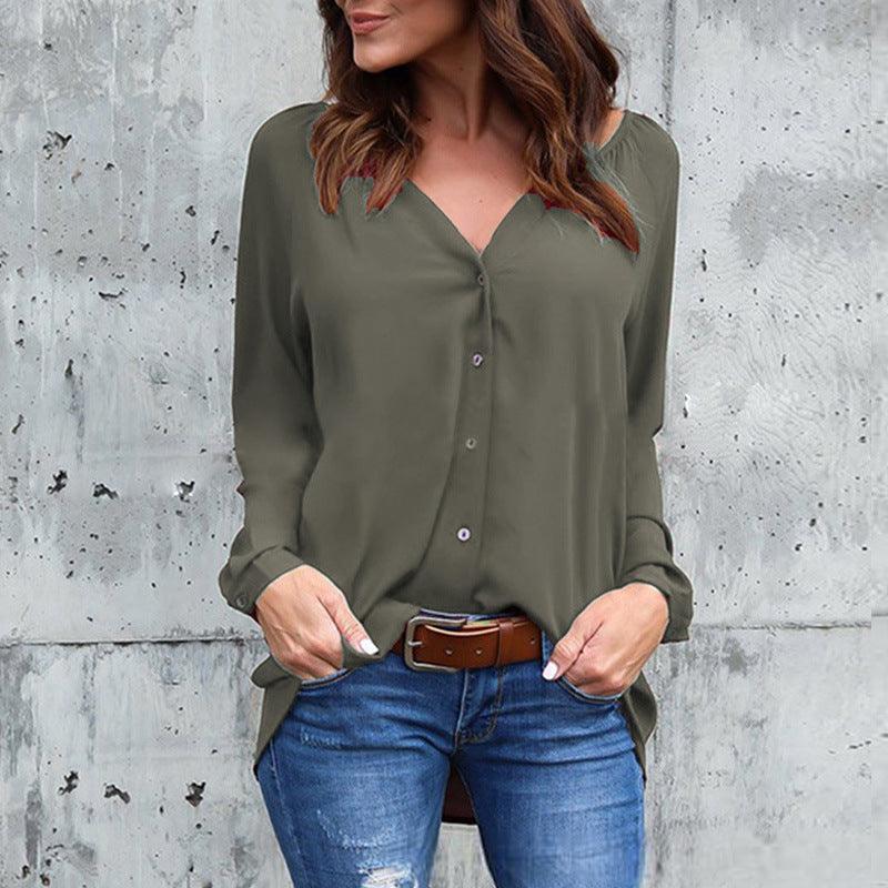 Chiffon blouse met V-hals en lange mouwen, licht en stijlvol voor elke gelegenheid