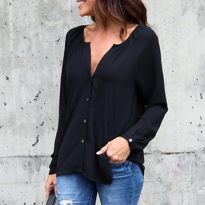 Chiffon blouse met V-hals en lange mouwen, licht en stijlvol voor elke gelegenheid