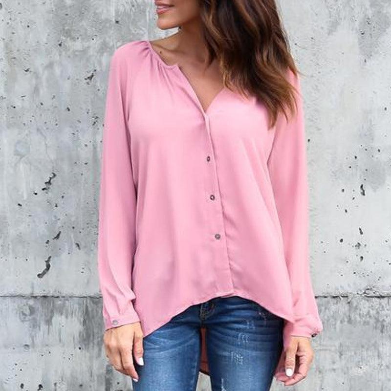 Chiffon blouse met V-hals en lange mouwen, licht en stijlvol voor elke gelegenheid