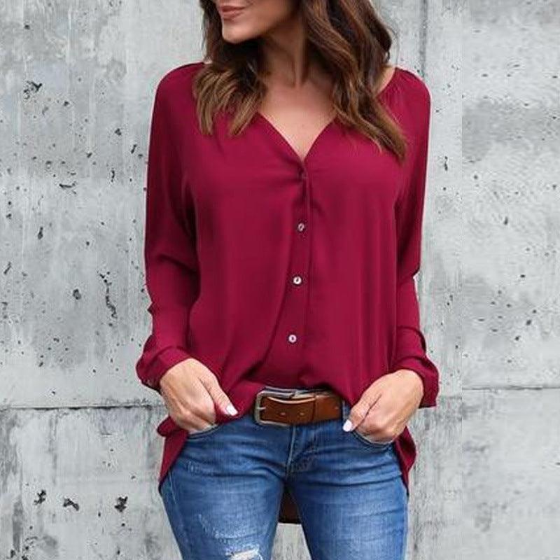 Chiffon blouse met V-hals en lange mouwen, licht en stijlvol voor elke gelegenheid