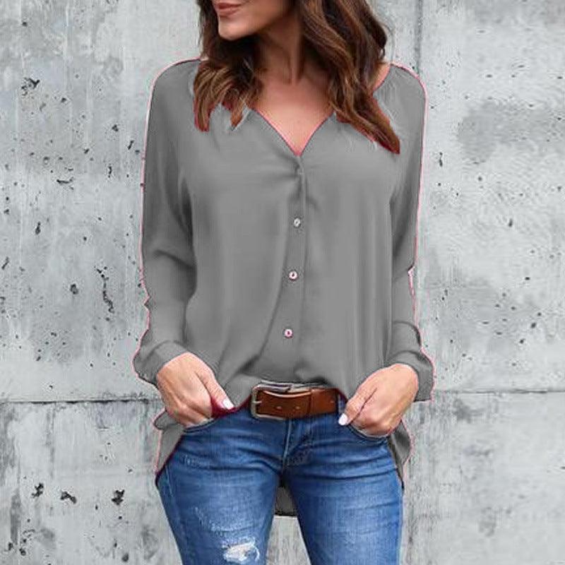 Chiffon blouse met V-hals en lange mouwen, licht en stijlvol voor elke gelegenheid