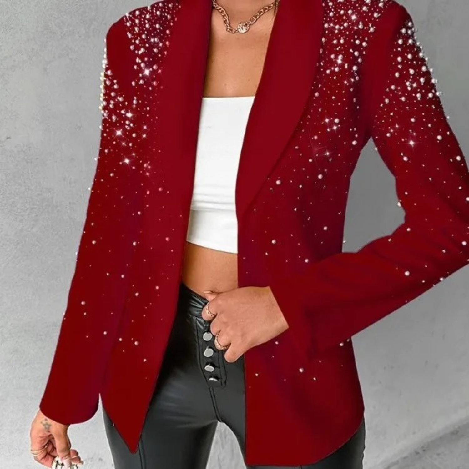 Ingebedde parels stijl slanke dames blazer