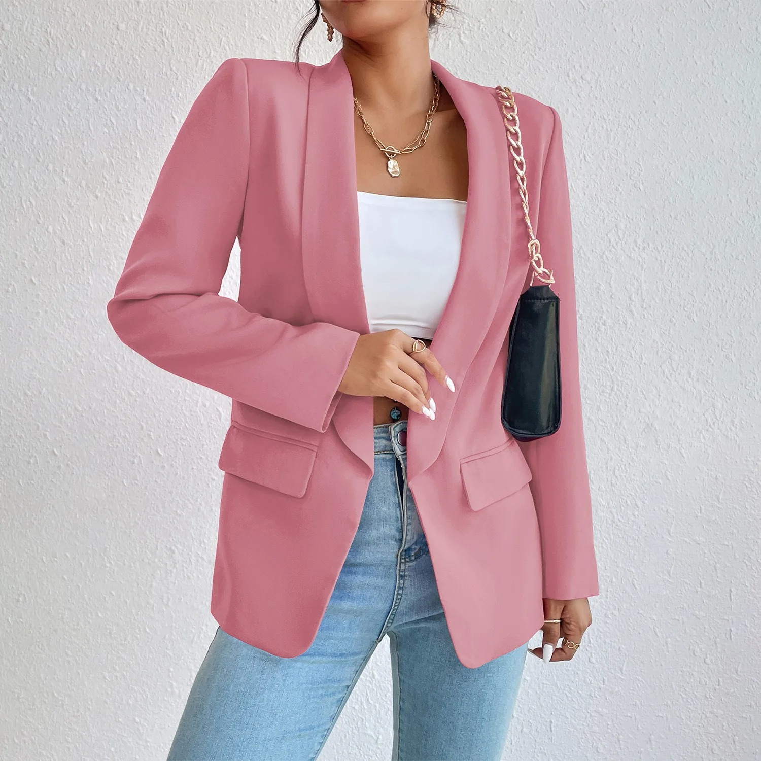 Solide polyesterkatoen, nietrekbare lange mouw kantoor dames blazer