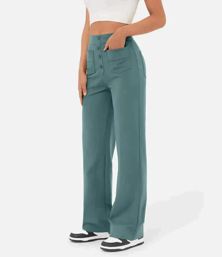 Luus - Stijlvolle high-waisted elastische casual broek, perfect voor een comfortabele en trendy look