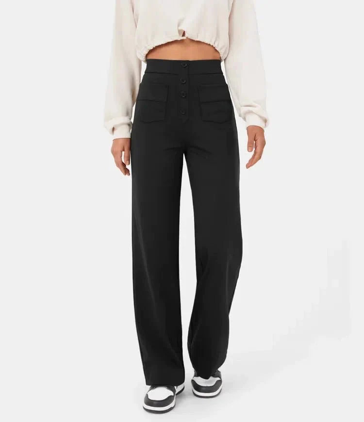 Luus - Stijlvolle high-waisted elastische casual broek, perfect voor een comfortabele en trendy look