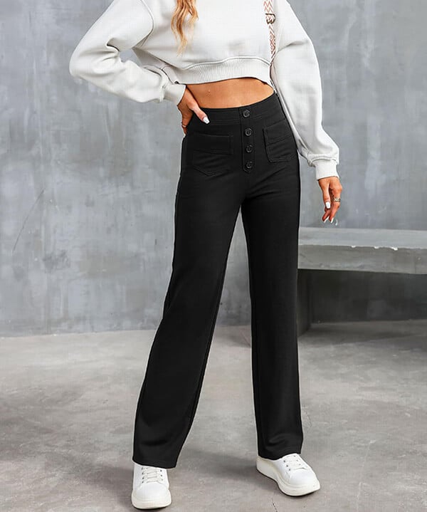 Luus - Stijlvolle high-waisted elastische casual broek, perfect voor een comfortabele en trendy look