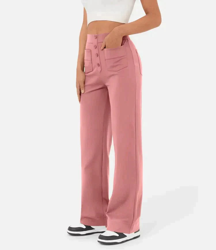 Luus - Stijlvolle high-waisted elastische casual broek, perfect voor een comfortabele en trendy look