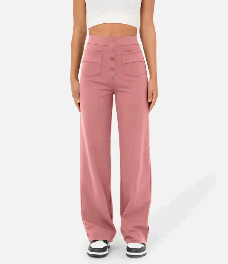 Luus - Stijlvolle high-waisted elastische casual broek, perfect voor een comfortabele en trendy look