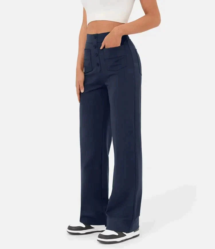 Luus - Stijlvolle high-waisted elastische casual broek, perfect voor een comfortabele en trendy look