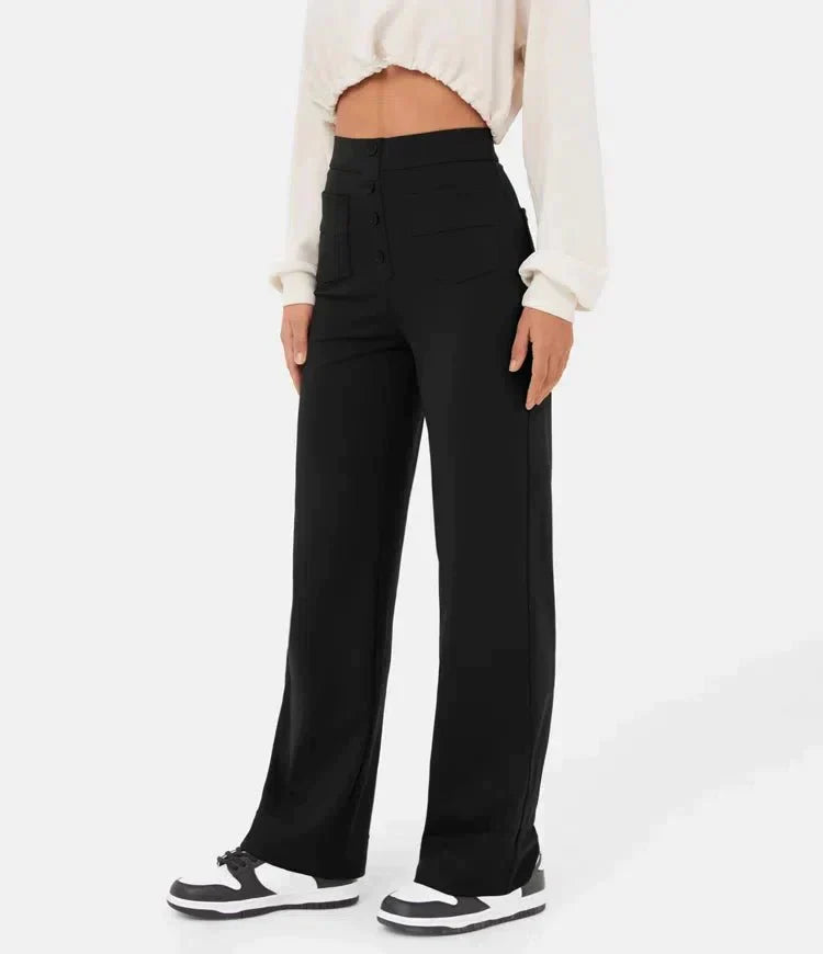 Luus - Stijlvolle high-waisted elastische casual broek, perfect voor een comfortabele en trendy look