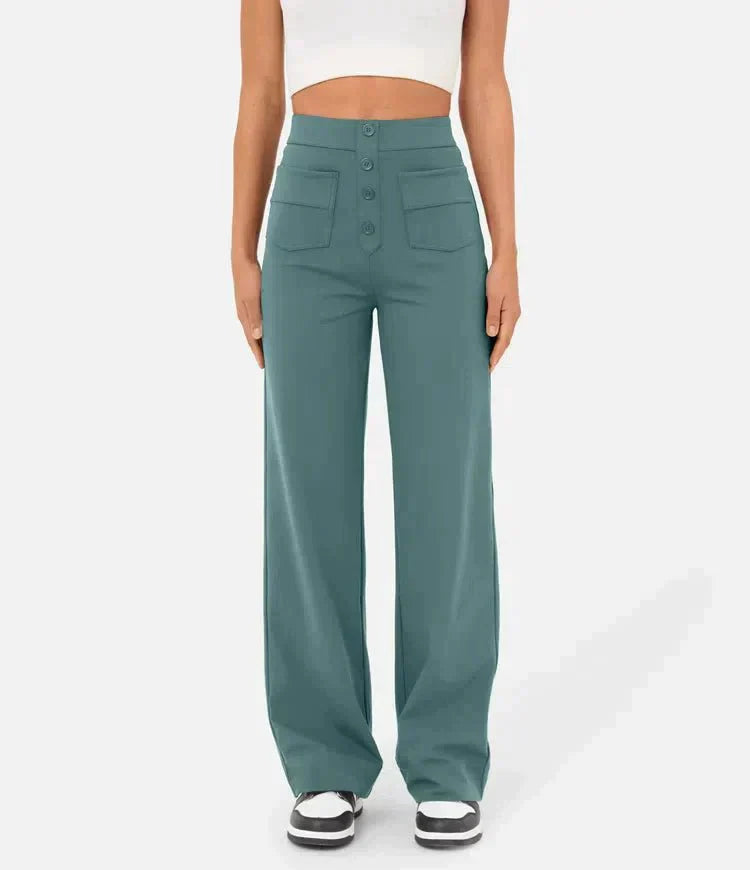 Luus - Stijlvolle high-waisted elastische casual broek, perfect voor een comfortabele en trendy look