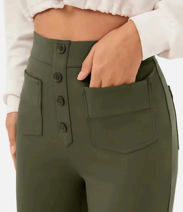 Luus - Stijlvolle high-waisted elastische casual broek, perfect voor een comfortabele en trendy look